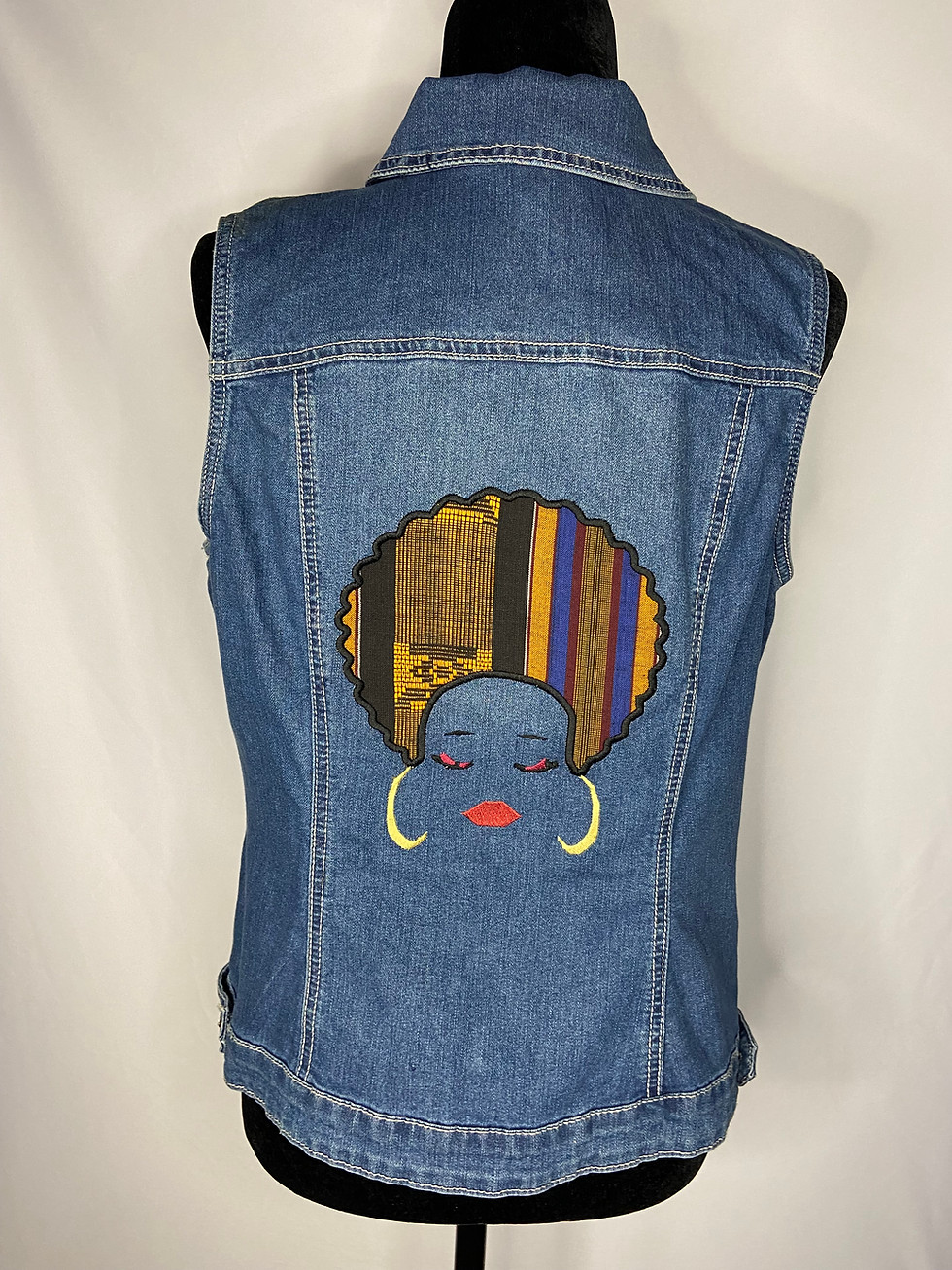 Thumbnail: Upcycled " Woven Ankara" Denim Vest