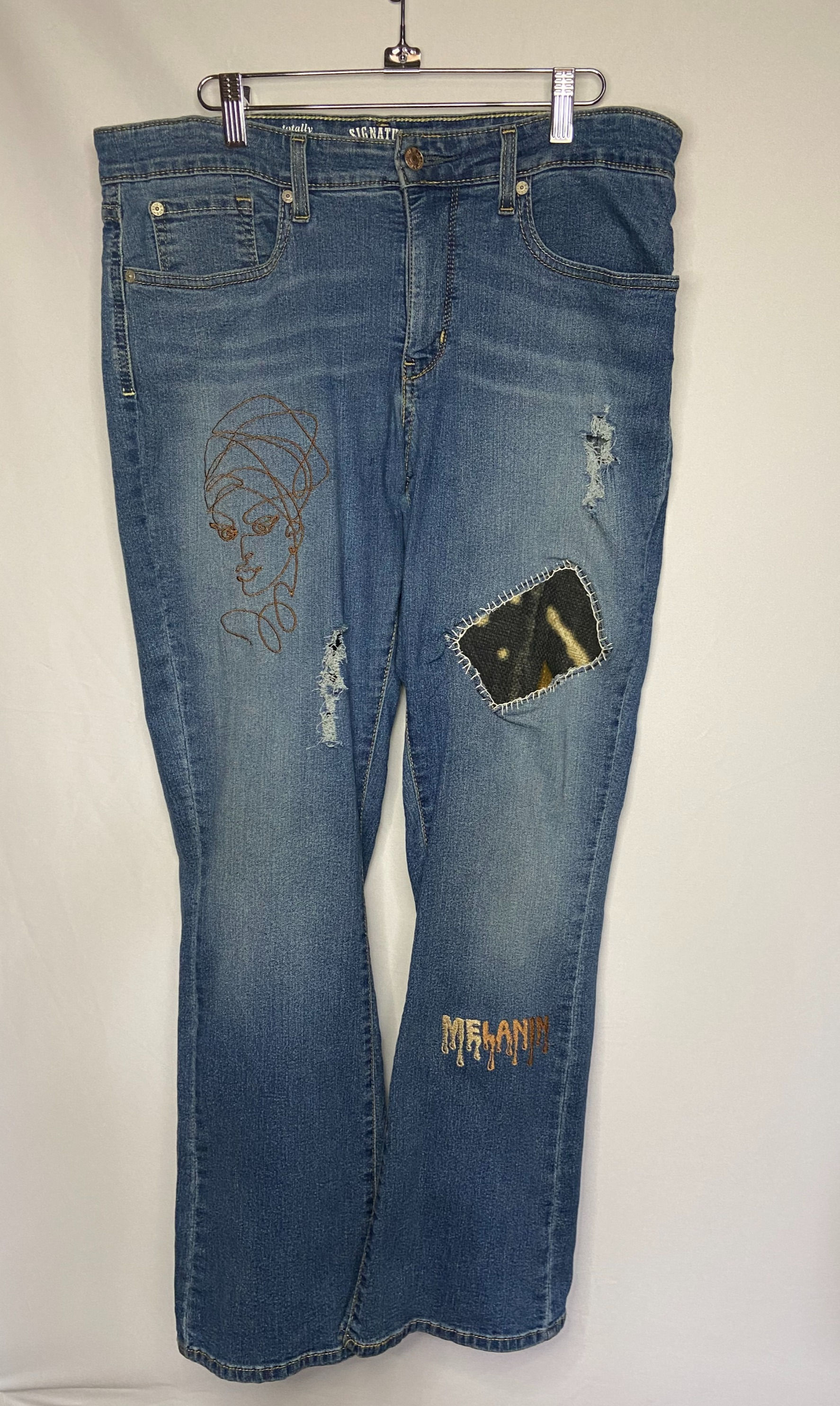 Upcycled "Melanin" Boot Cut Denim Jeans