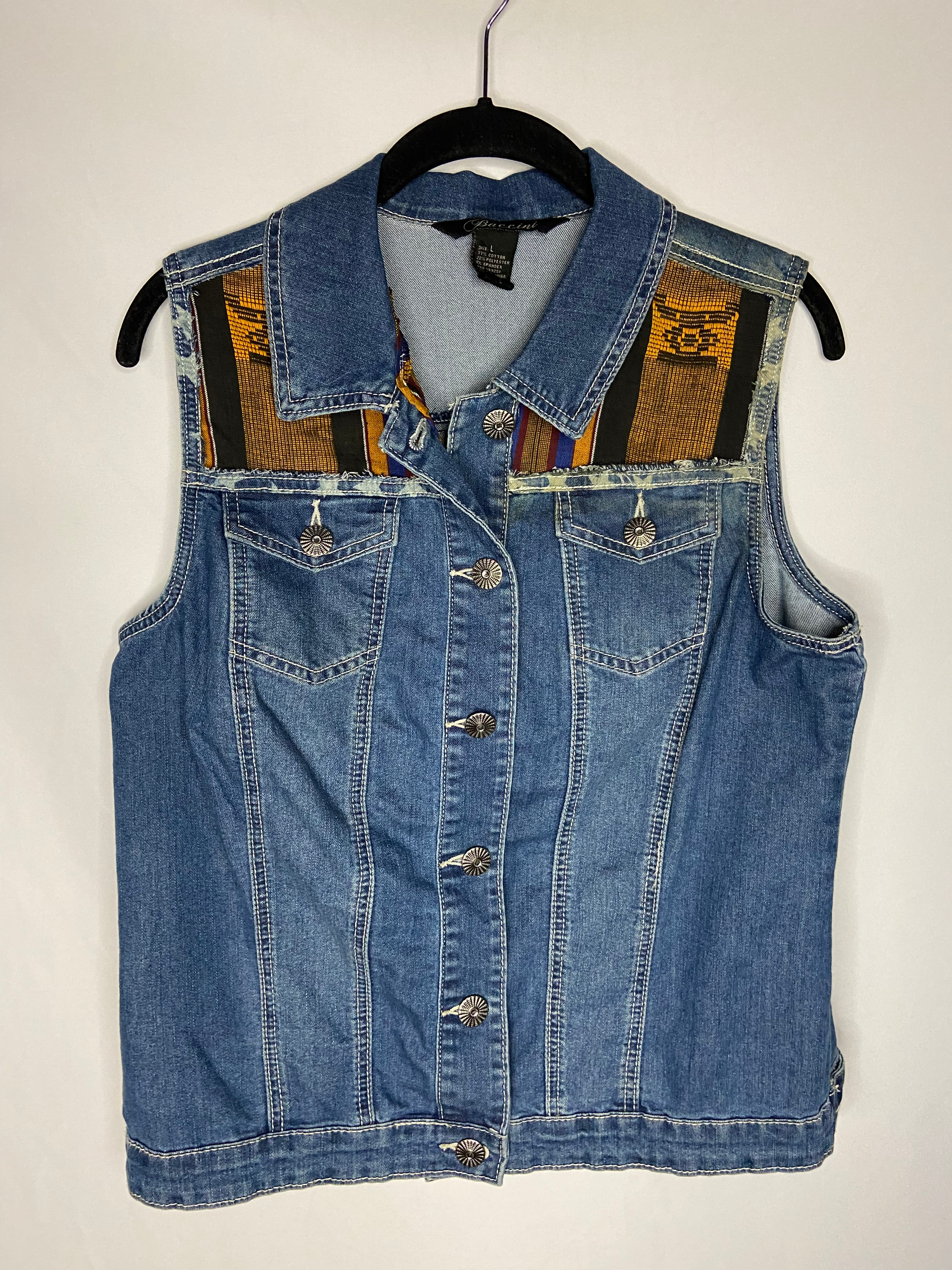 Upcycled " Woven Ankara" Denim Vest