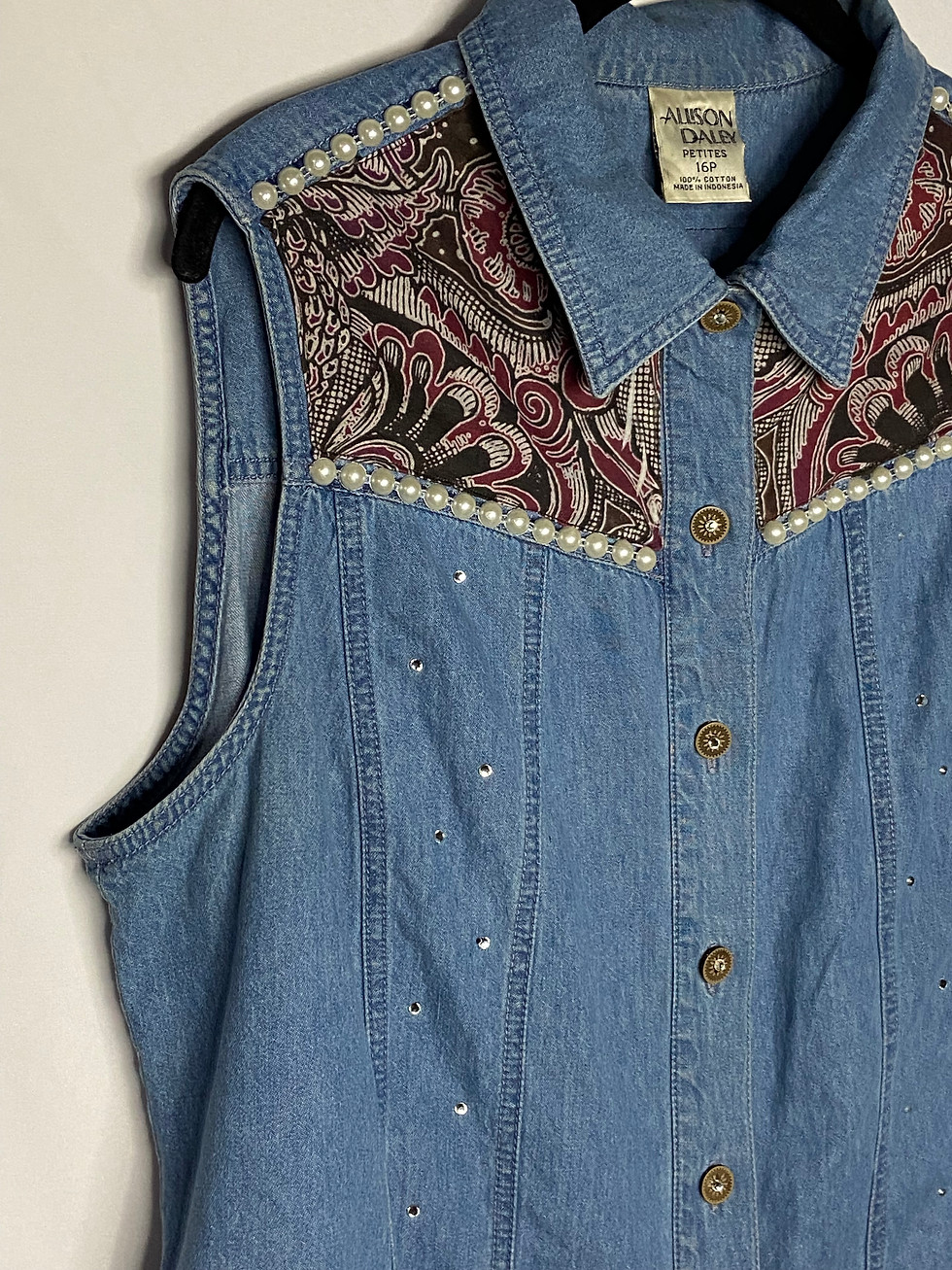 Thumbnail: Upcycled Boho "Purple Paisley Pearl" Denim Vest