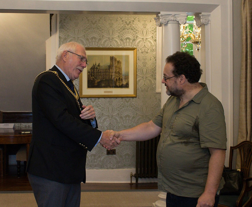 Dr Jake Weekes, receiving the John and Peggy Hayes Canterbury Award 2021, presented by the Lord Mayor