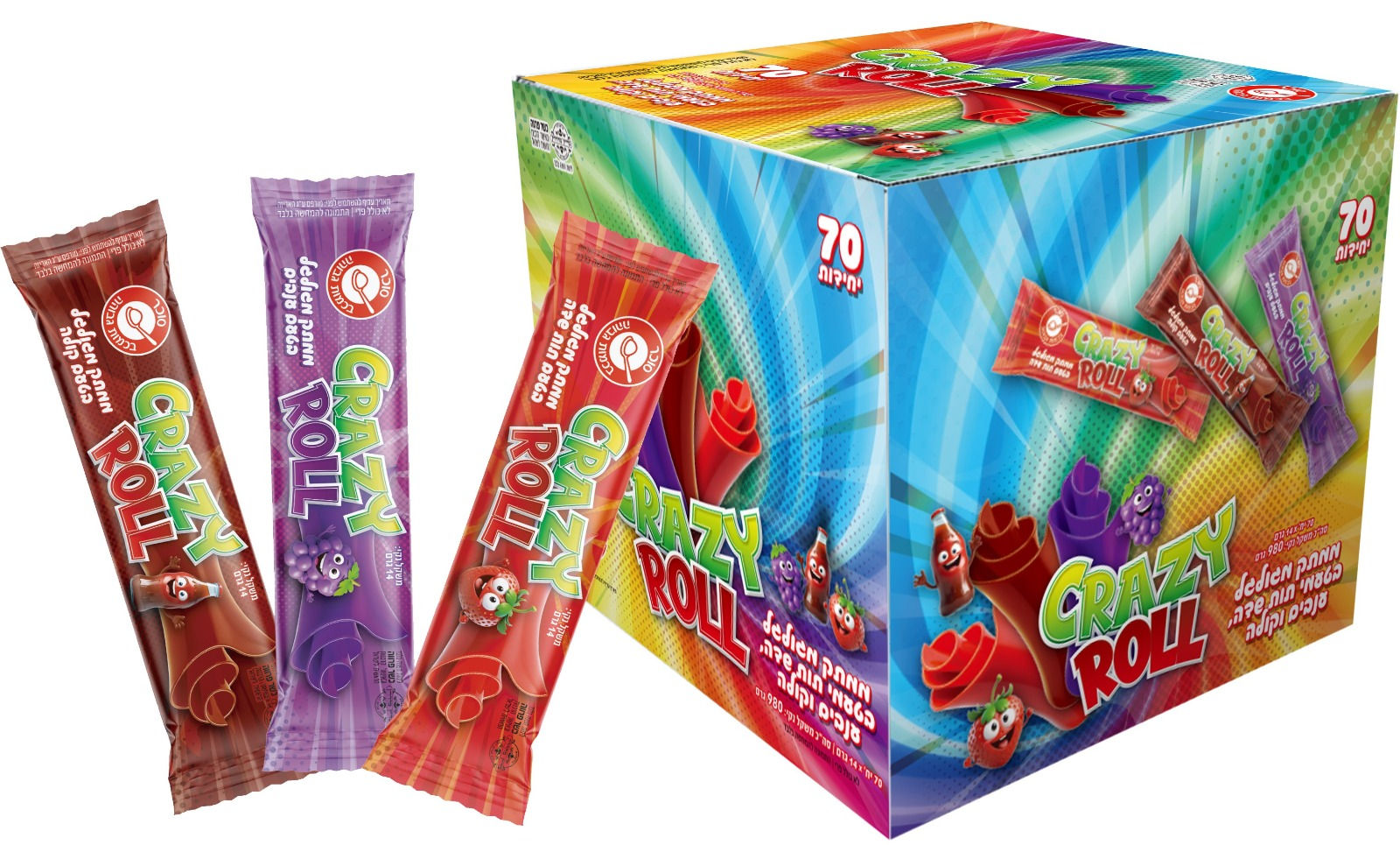 קרייזי רול ממתק מגולגל מיקס בדיספליי 70 יחידות 1/12 בד"ץ מהדרין