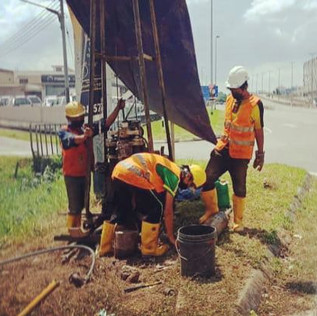 The soil investigation work being conducted at Jalan Tun Jugah