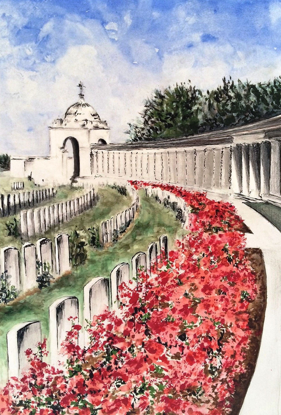 Print - Tyne Cot, Belgium - Watercolour and Ink