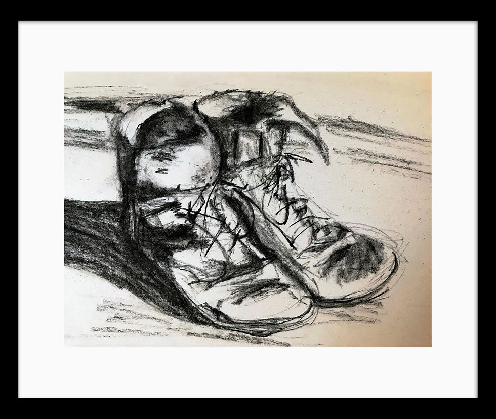Thumbnail: Print -  Who's Boots? - Charcoal