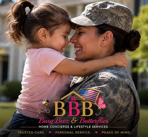 Military family supported by home concierge services while serving away from home