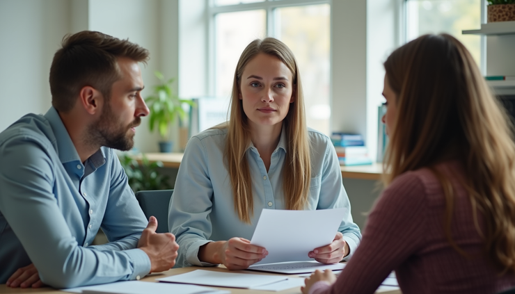 Close-up view of a school psychologist reviewing test results with a parent