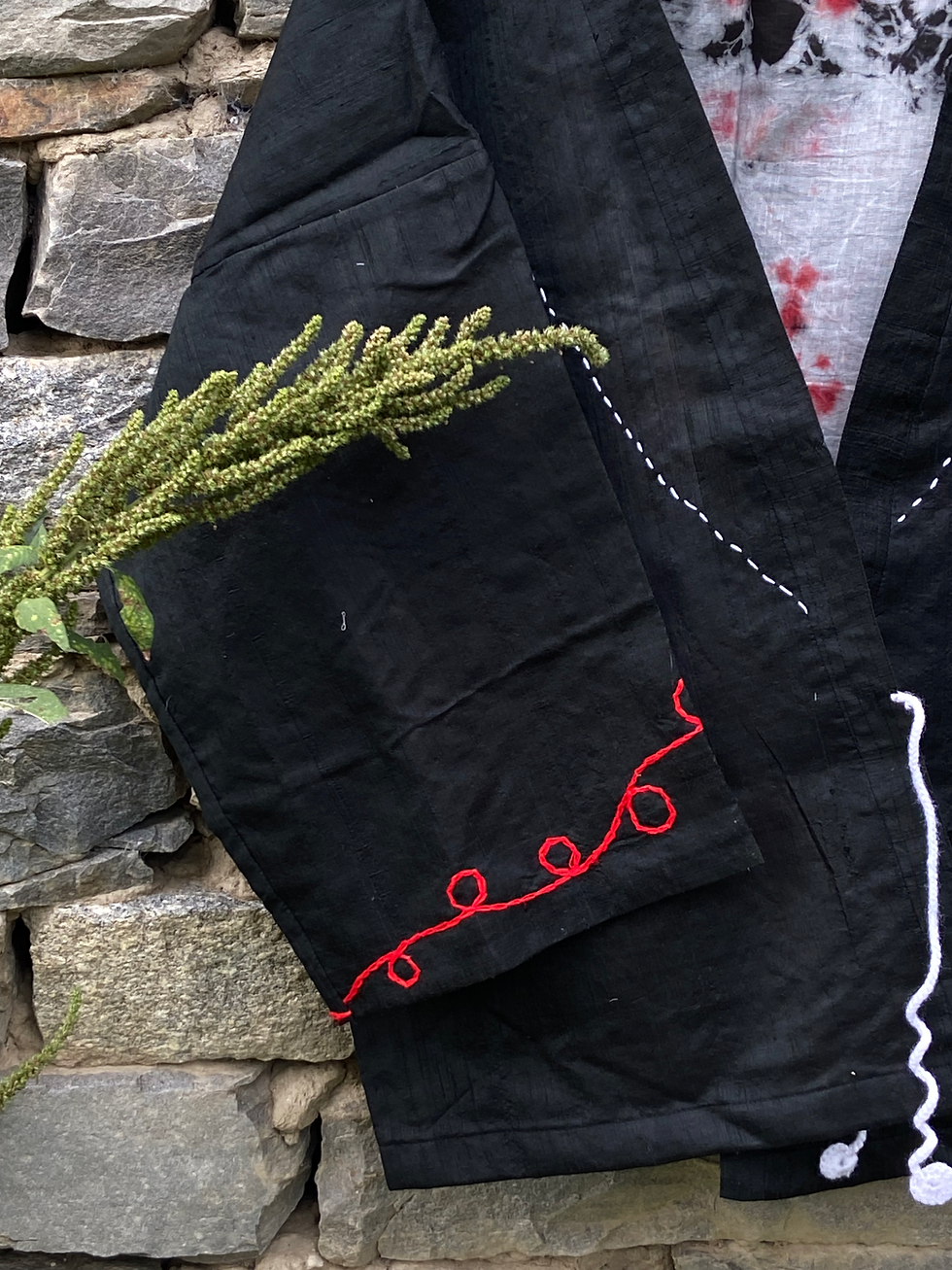 Silk Kimono Black Red Embroidery