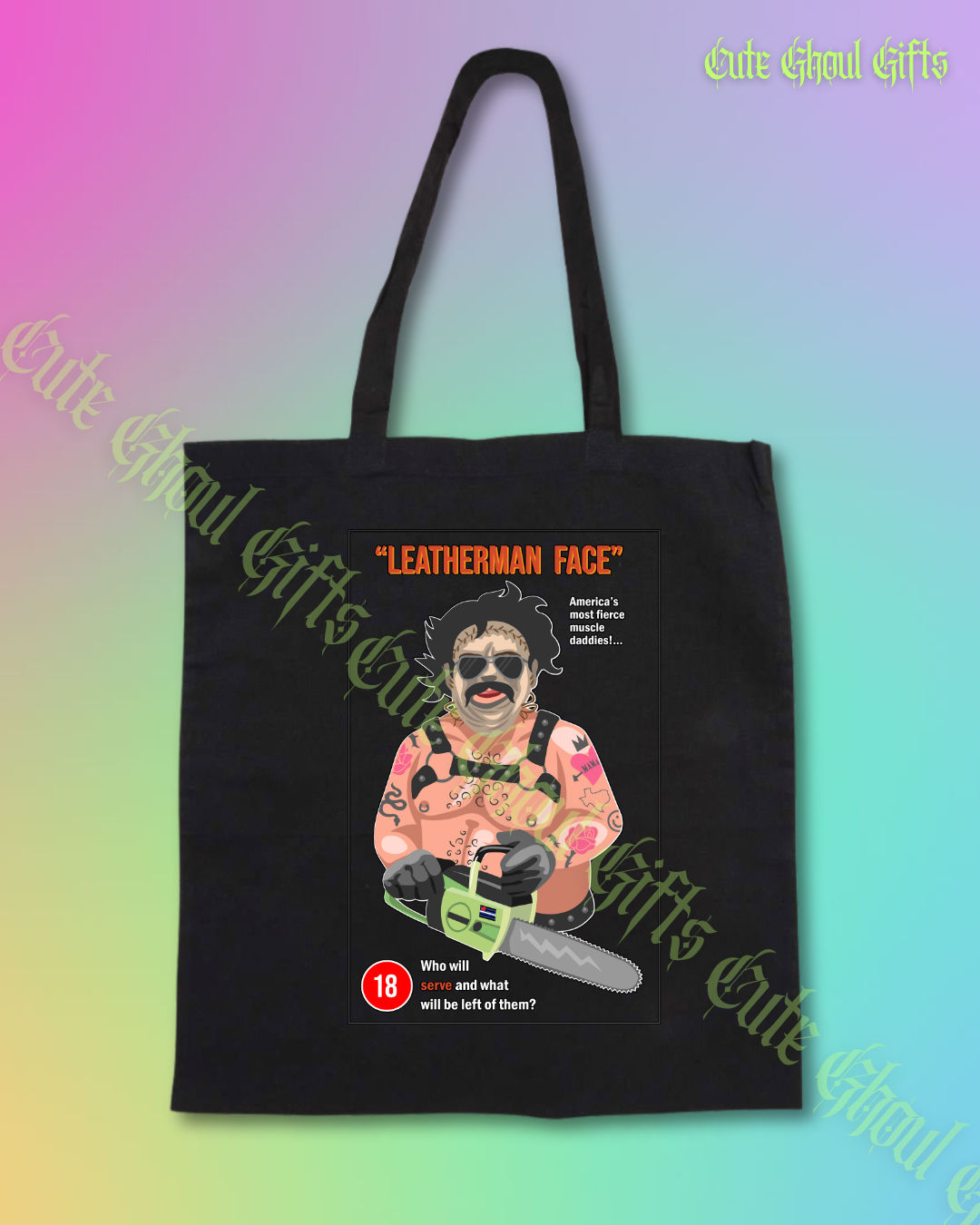 Leatherman Face Black Tote Bag - Texas Chainsaw Massacre Parody