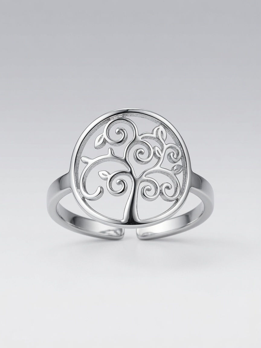 Verzilverde ring met 'Tree Of Life Branches'