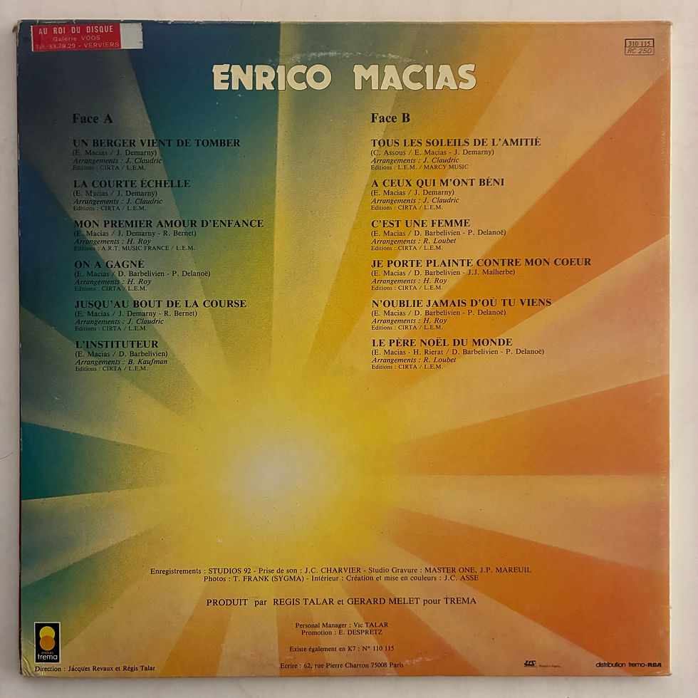 Küçük resim: Enrico Macias – Un Berger Vient De Tomber - PLAK