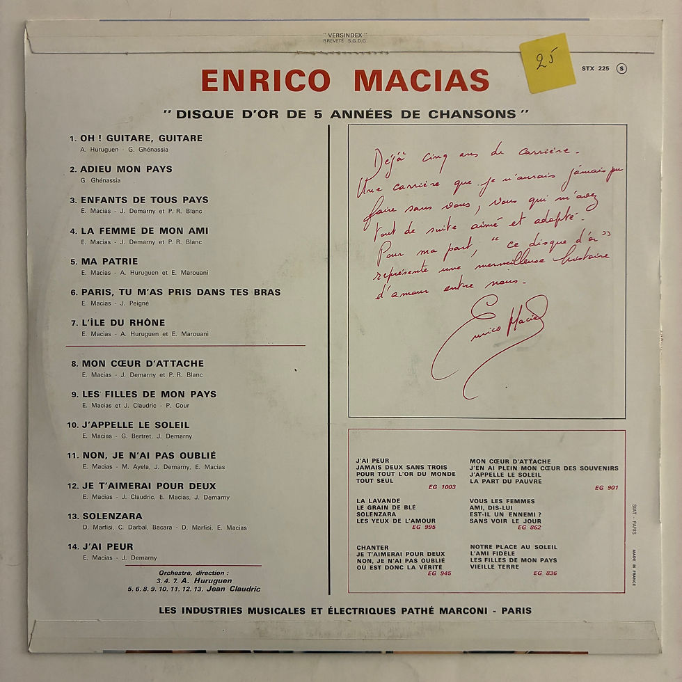 Küçük resim: Enrico Macias – Disque D'Or De 5 Années De Chansons - PLAK
