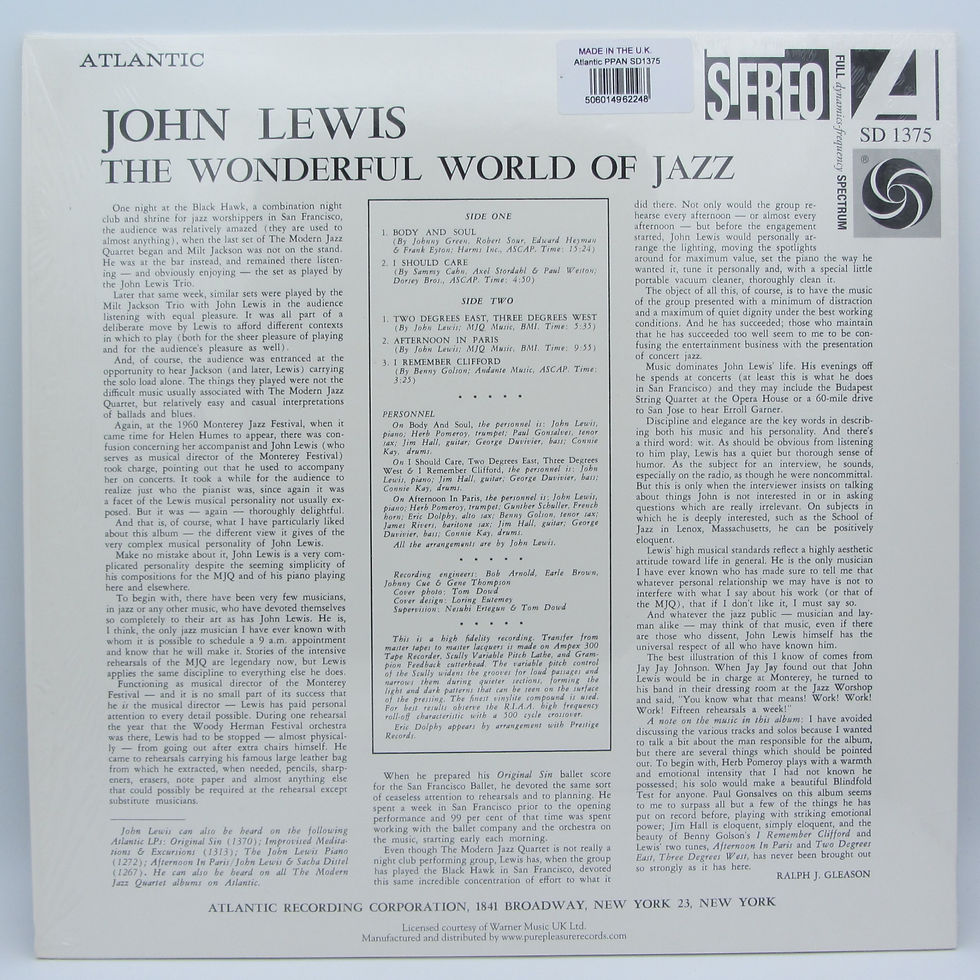 Küçük resim: John Lewis  – The Wonderful World Of Jazz - PLAK