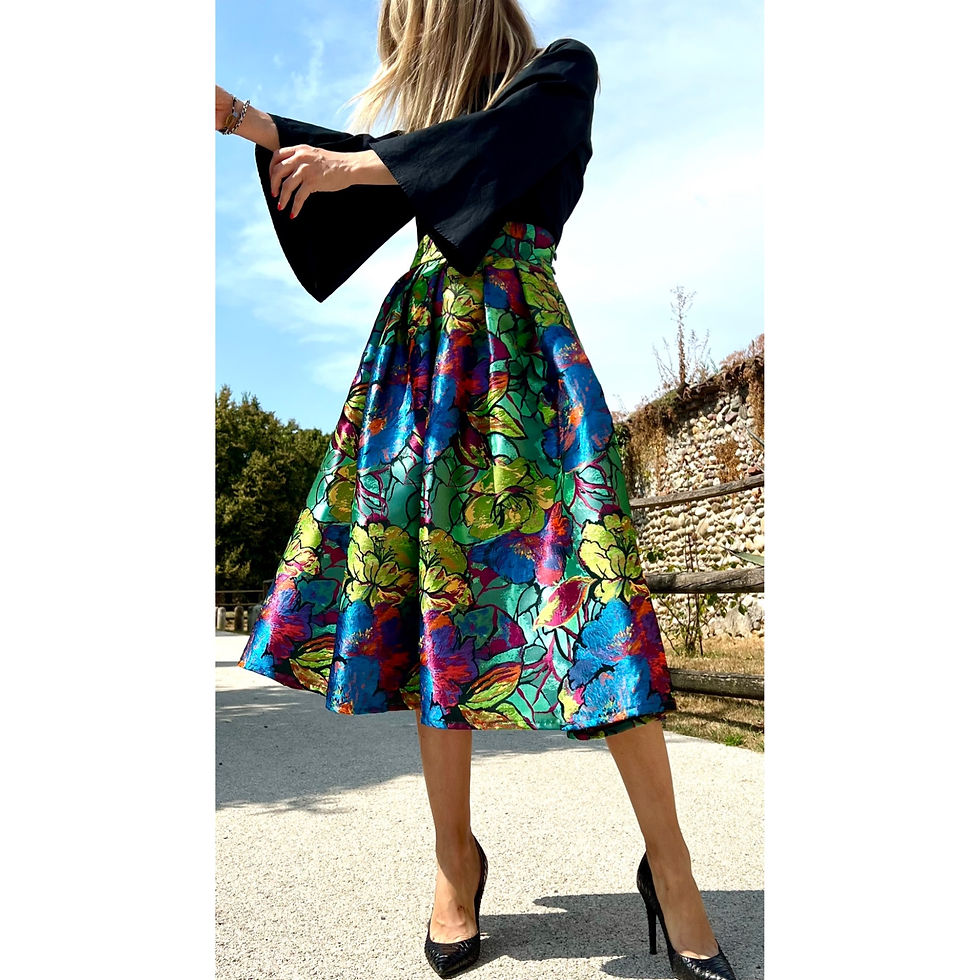 Miniatura: Gonna a pieghe painted flowers 