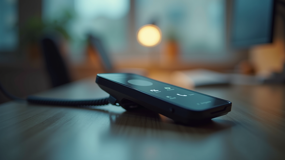 Eye-level view of a phone on a desk with a call notification