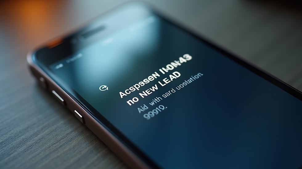 Close-up view of a smartphone screen showing an instant SMS alert for a new lead