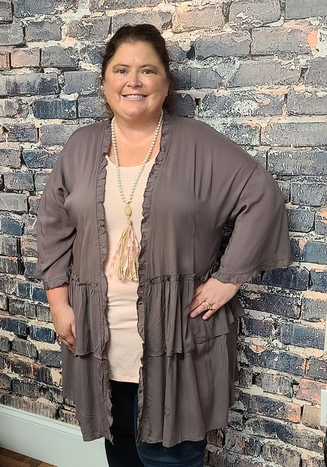 Light weight ruffle kimono (mauve)