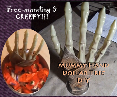 Candy Bowl Mummy Hand - Dollar Tree Halloween DIY