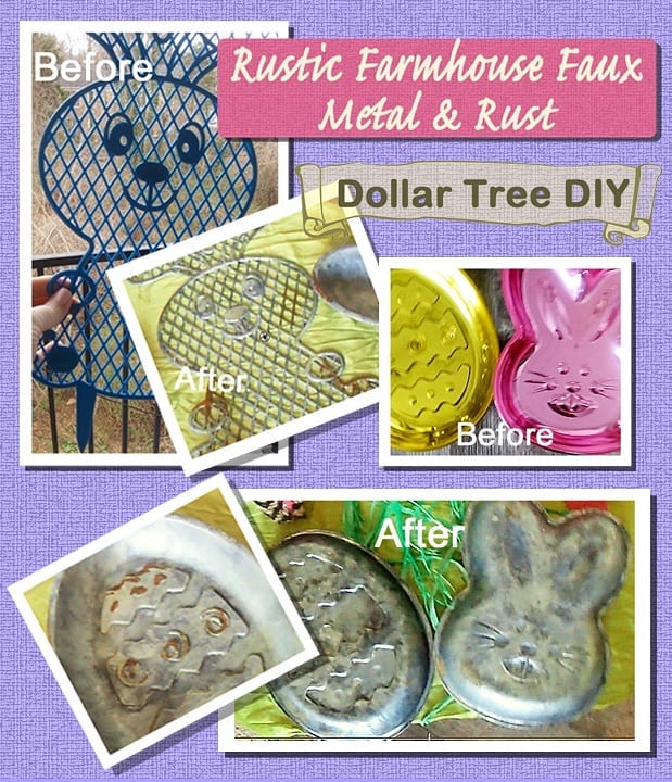 Faux Galvanized Rust and Rusty Farmhouse Metal with Dollar Tree Easter Picks