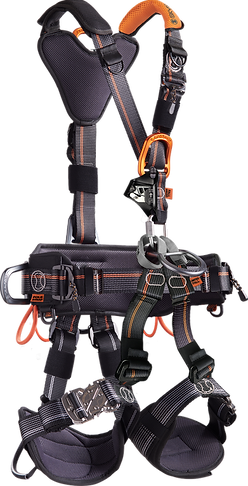 This is a Skylotec 'Ignite Neon' harness. It is mainly used by professionals who need the comfort of a harness for extended periods.