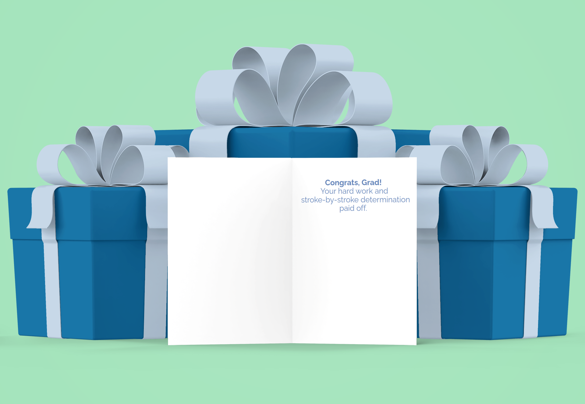Open folded 5x7 swimmer graduation printable card showing front and inside pages