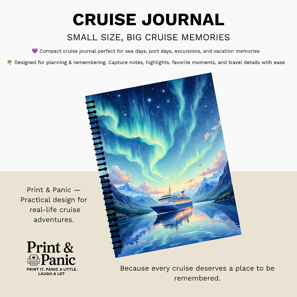 Promotional graphic for the Northern Lights Cruise Journal showing the 6x9 spiral notebook cover and short product overview.