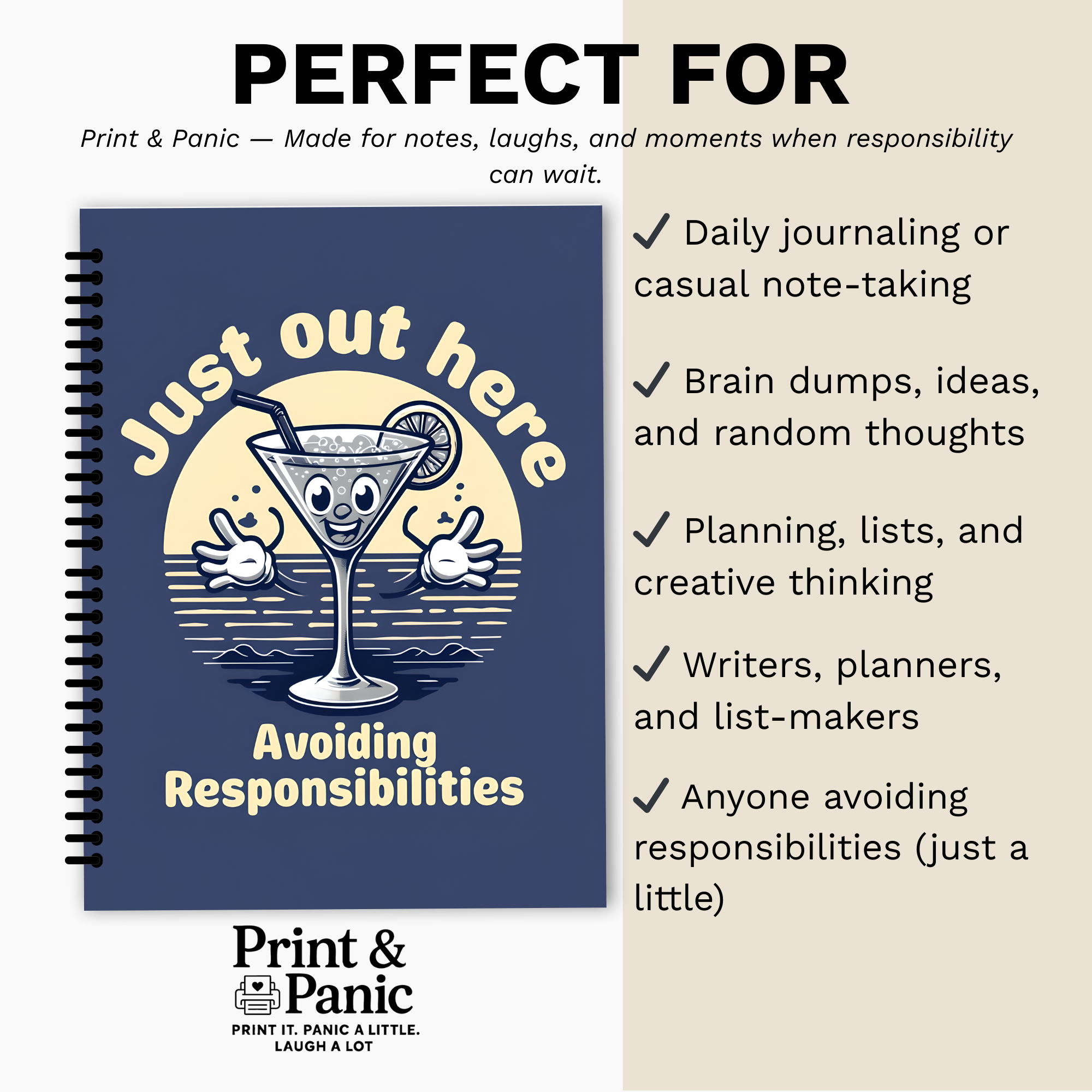 Avoiding responsibilities sarcastic notebook perfect for journaling planning and notes