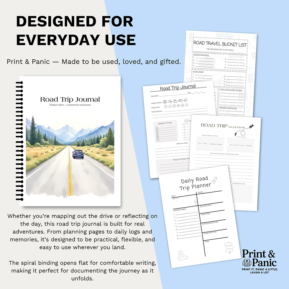 Thumbnail: Road Trip Journal spiral notebook with planning pages, daily logs, and memory layouts