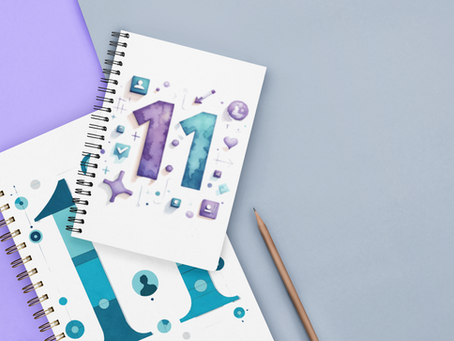 Two spiral-bound One-on-One Meeting Notebooks by Print & Panic with modern “11” covers, styled on a desk with notebook pages and pencil.