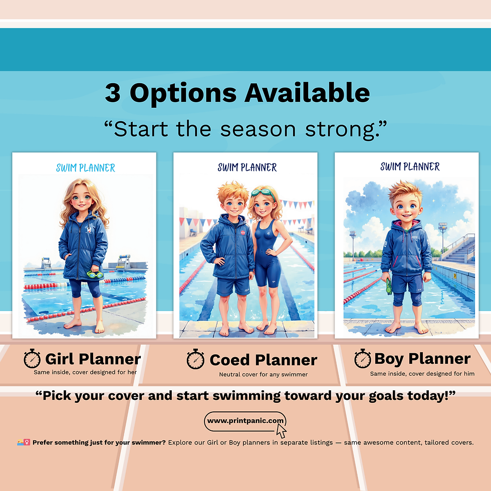 Thumbnail: “Three versions of swim planner available including Coed, Primary, and Any Planner editions.”