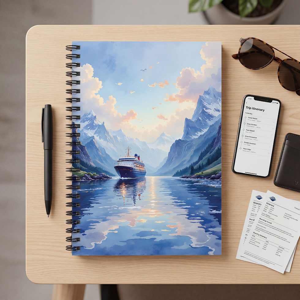 Thumbnail: Glacier Bay cruise journal flat lay with phone, passport, and travel checklist