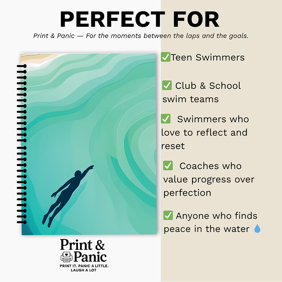 Thumbnail: Perfect for swimmers and coaches graphic featuring Still in Motion lined swim notebook