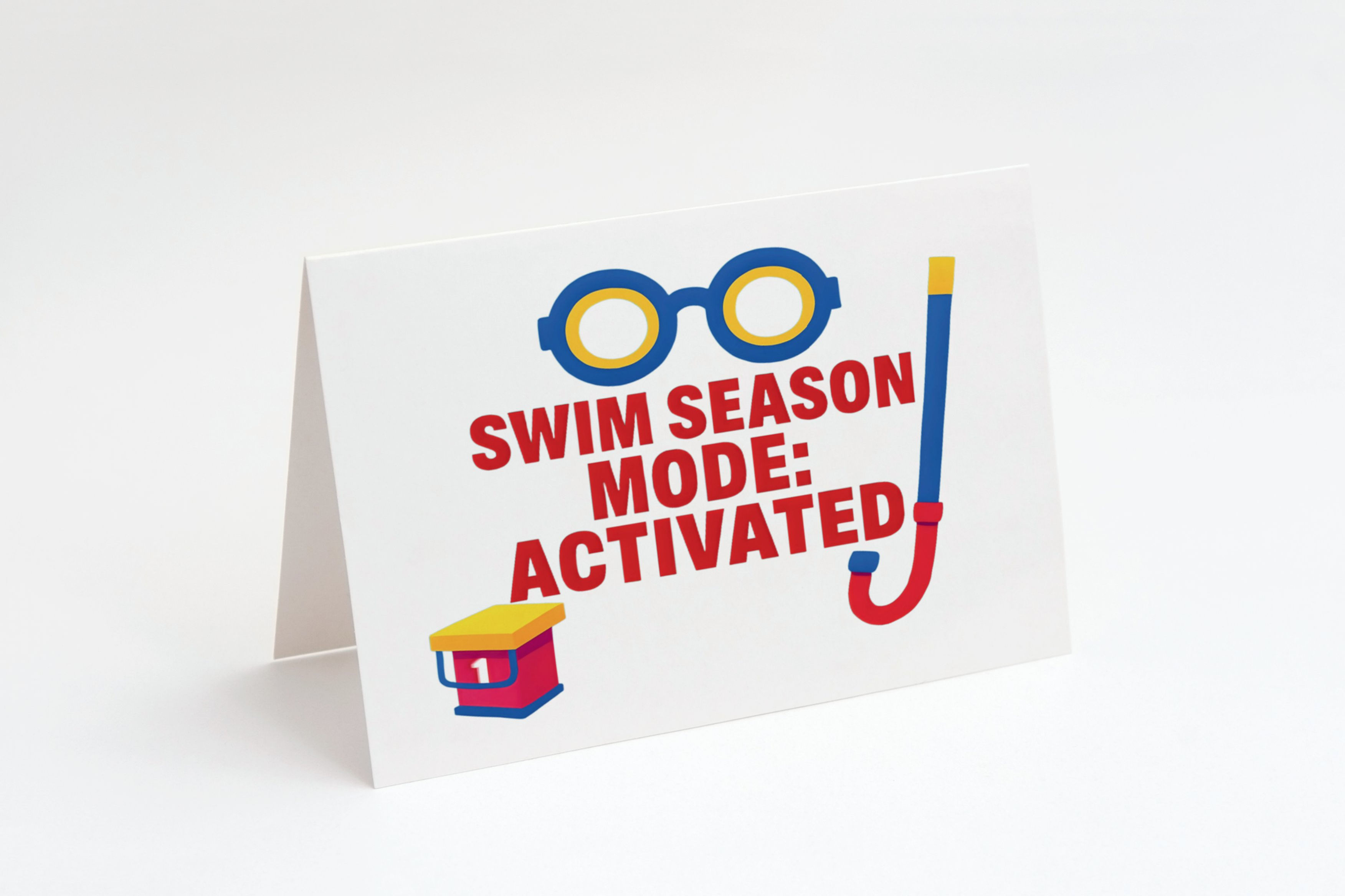 Printable 5x7 swim team encouragement card with Swim Season Mode Activated design