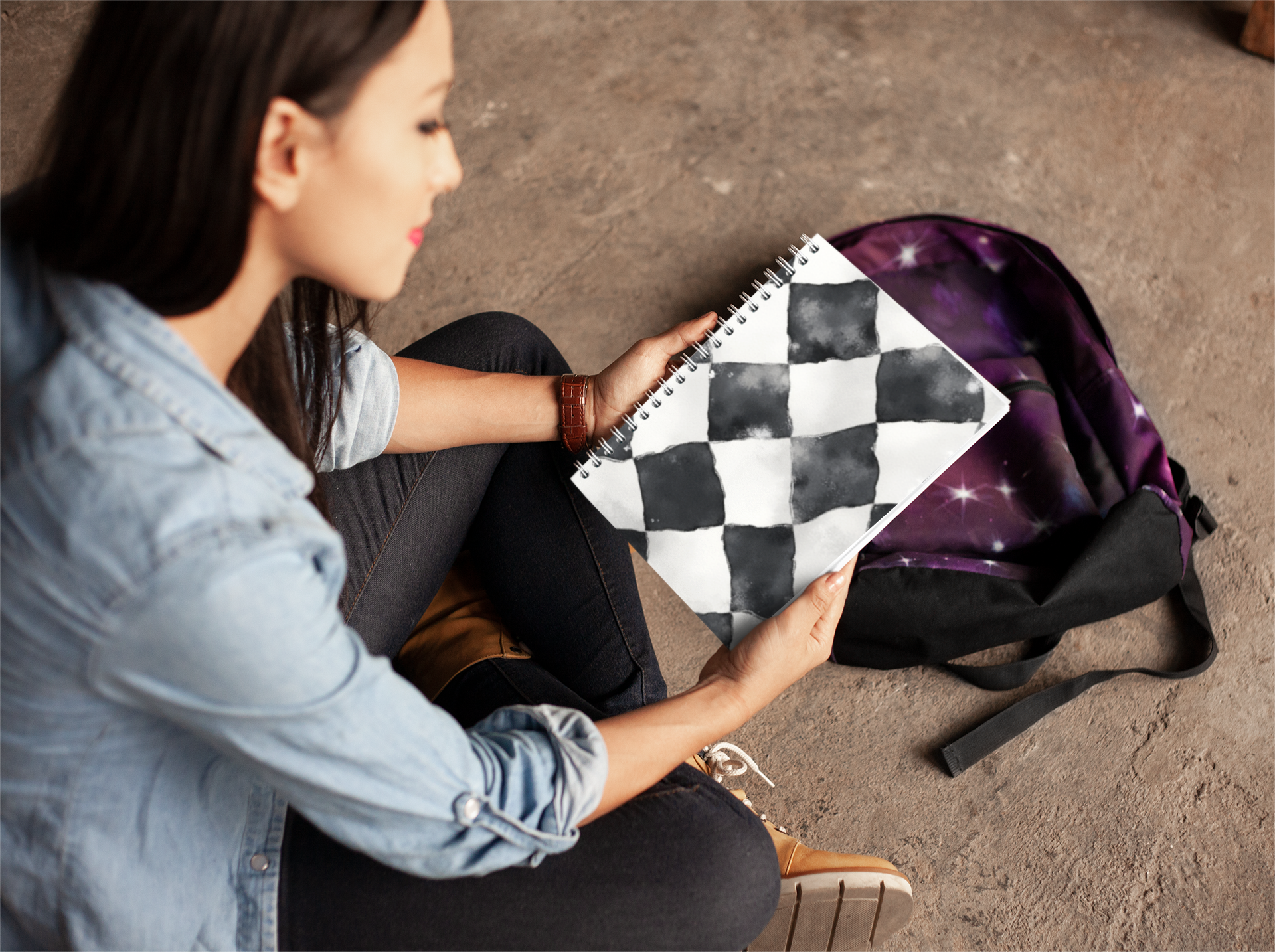 Checkered flag lined notebook spiral bound racing themed journal