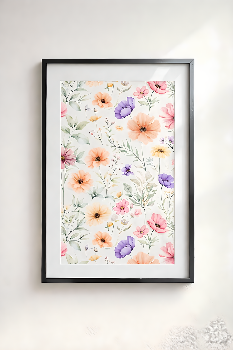 Thumbnail: Delicate pastel floral printable shown in a simple framed wall mockup