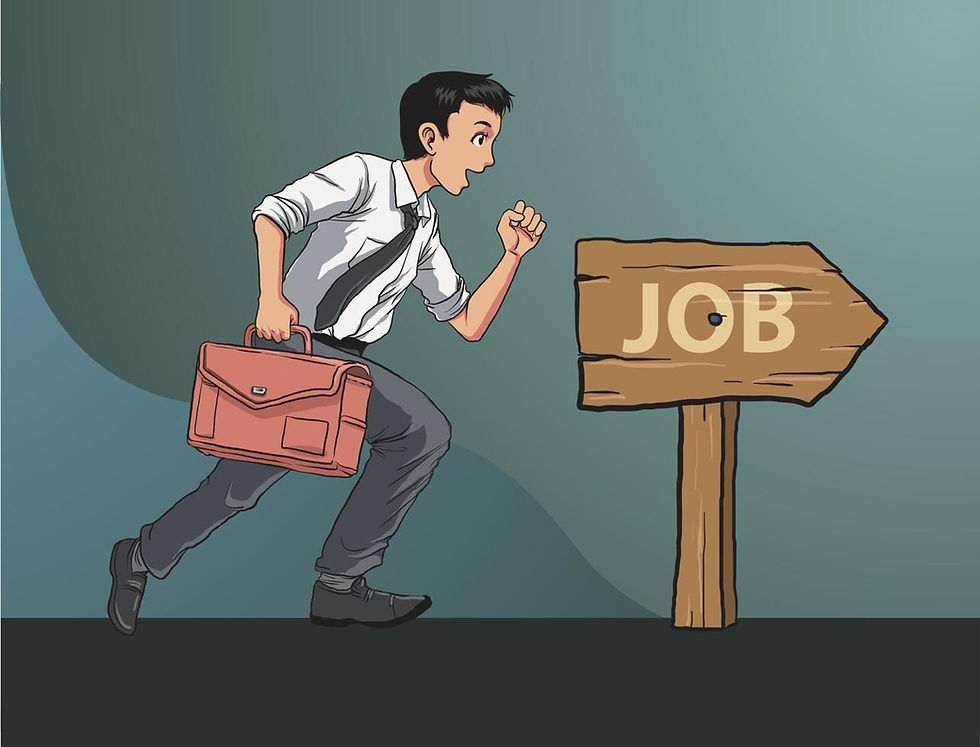 man holding briefcase running with sign that says job