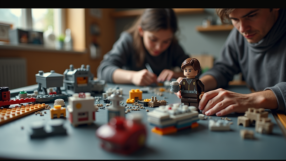 Close-up view of a LEGO Star Wars set being assembled on a table