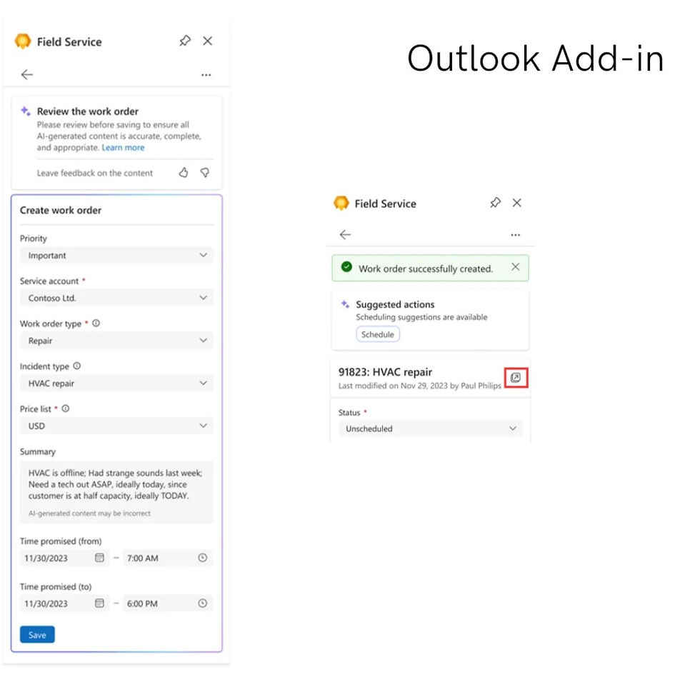 Outlook Add-in Field Service