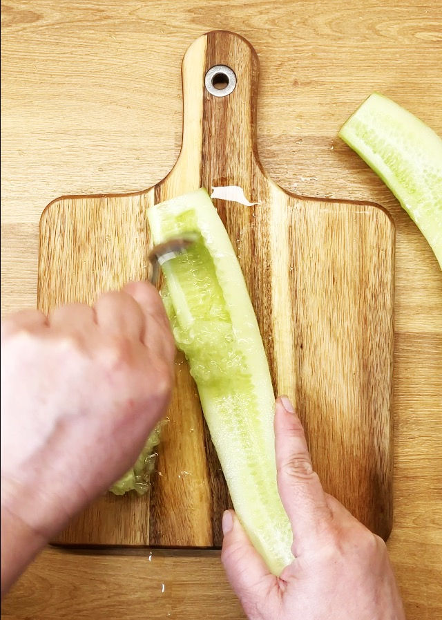 PREPARING CUCUMBERS FOR TZATZIK
