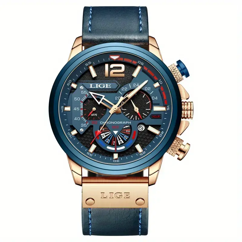 Thumbnail: LIGE Modern Style Men's Leather Quartz Wristwatch