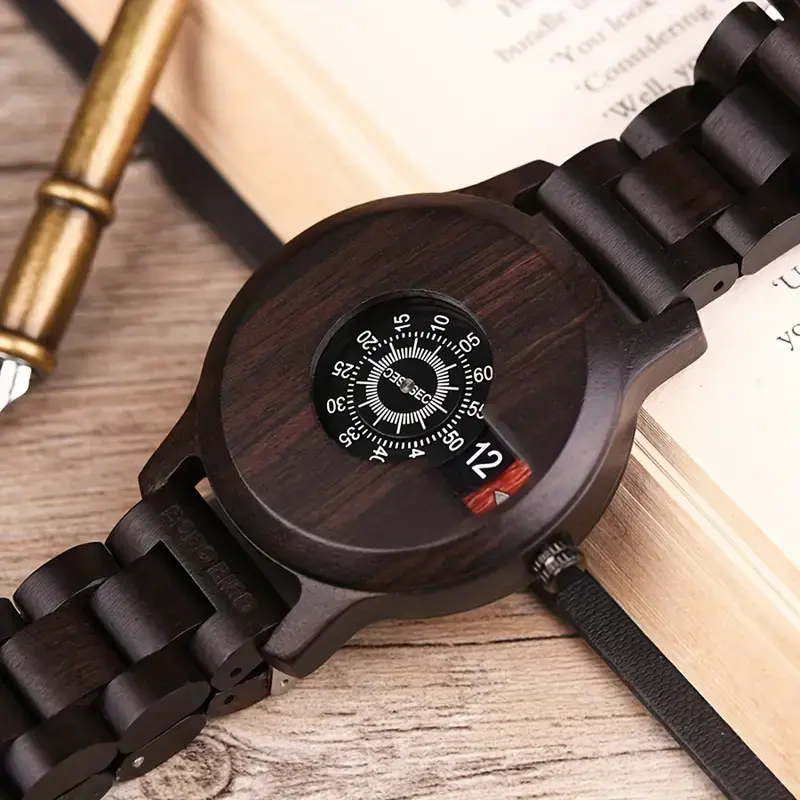Thumbnail: BOBOBIRD Modern Wooden Round Quartz Wristwatch