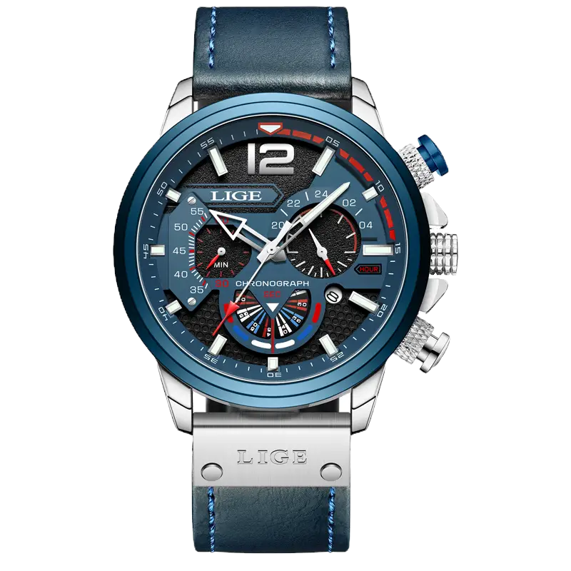 LIGE Modern Style Men's Leather Quartz Wristwatch