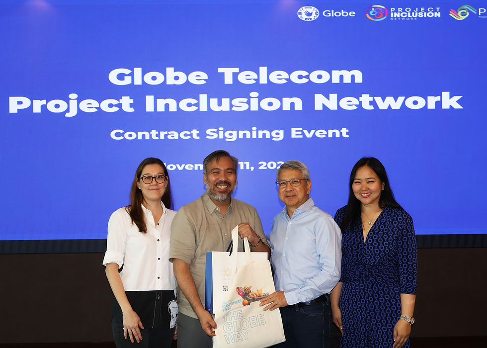 Left to right: Denise Haak, Assistant Vice President and Head of Product Design at Globe; Grant Javier, Project Inclusion Network (PIN) Executive Director; Ato Jiao, Globe’s Chief Human Resource Officer; and Nico Bambao, Vice President for People Experience at Globe.