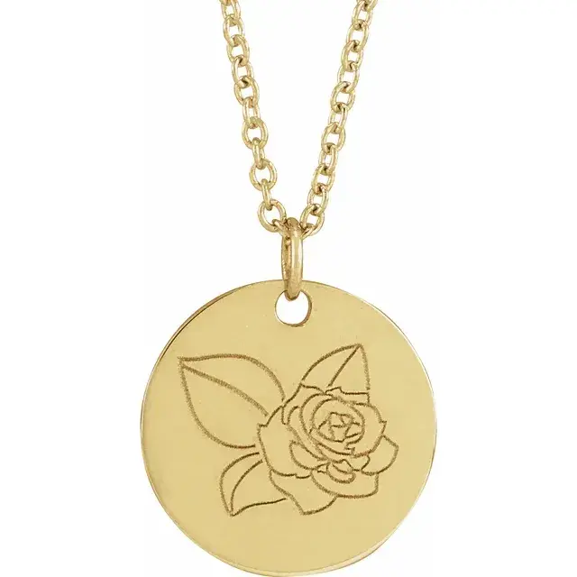 14K gold June birth flower necklace with engraved rose pendant – timeless floral jewelry gift