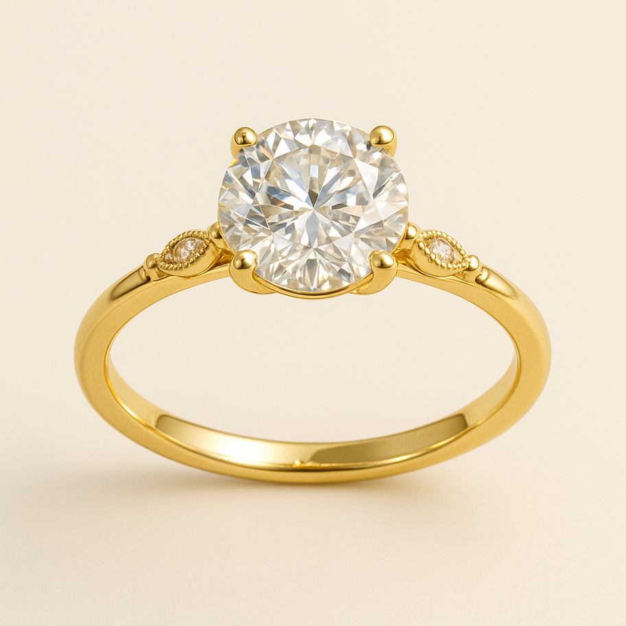 Yellow Gold Triangle Lab Diamond Ring