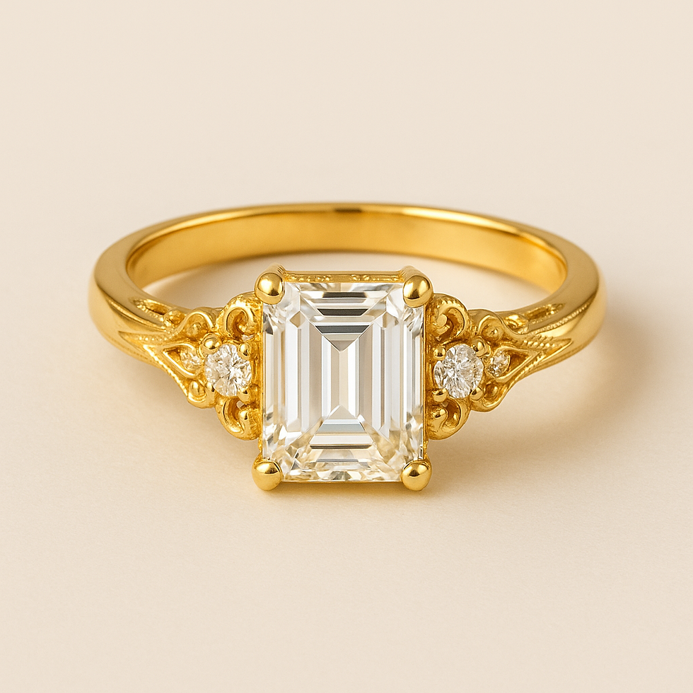 Elegant yellow gold ring with emerald-cut diamond