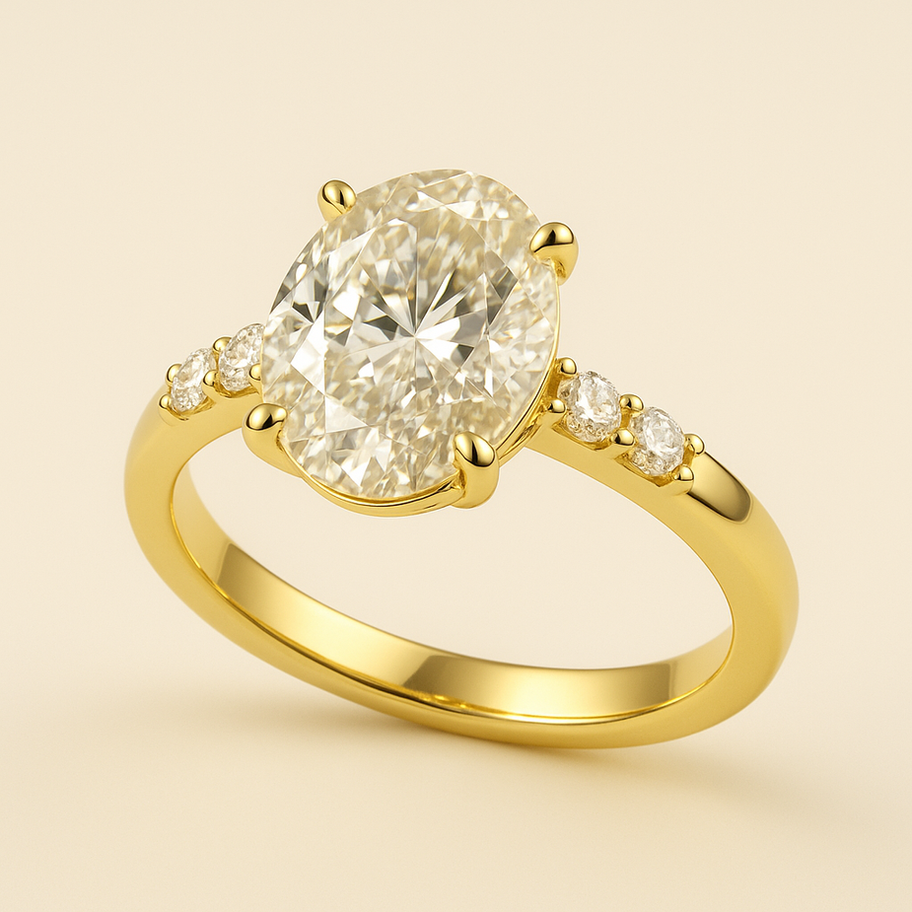Oval-cut Luxury Diamond Ring with side stones