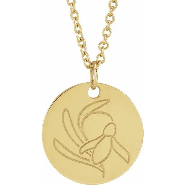 14K gold January birth flower necklace with engraved carnation pendant – meaningful floral jewelry gift