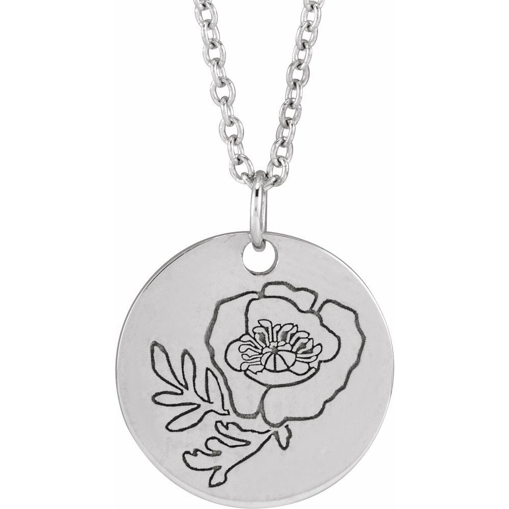 Sterling silver necklace with engraved gladiolus birth flower pendant.