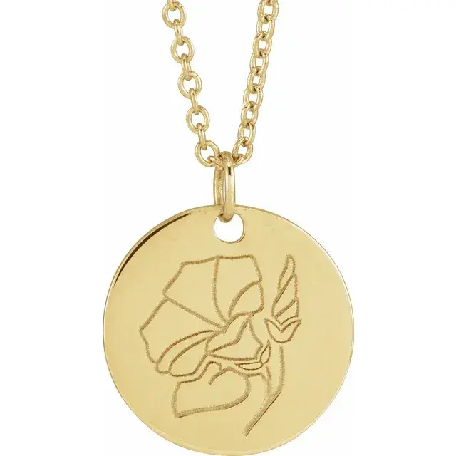 14K gold September birth flower necklace with engraved morning glory pendant – floral gift for birthdays